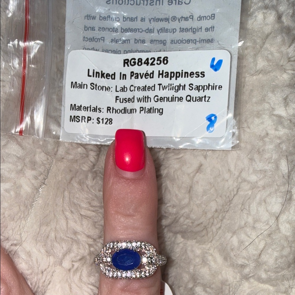 Linked In Pavéd Happiness Ring - Blue Sapphire with Silver Pavé